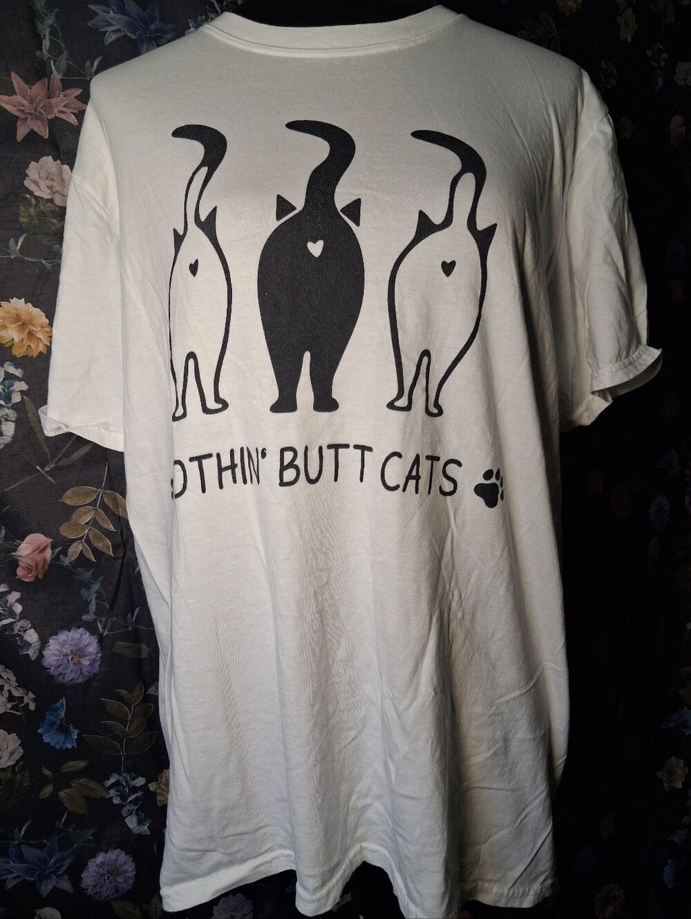 Gildan White Tee with Black 'Nothin' Butt Cats' Graphic